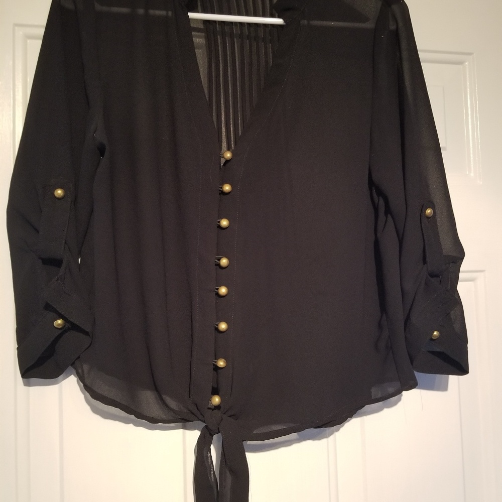 Sheer black tie front blouse size M